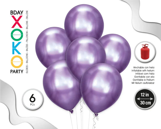 GLOBOS METALIZADOS 30CM 6PC MORADO - yupiparty