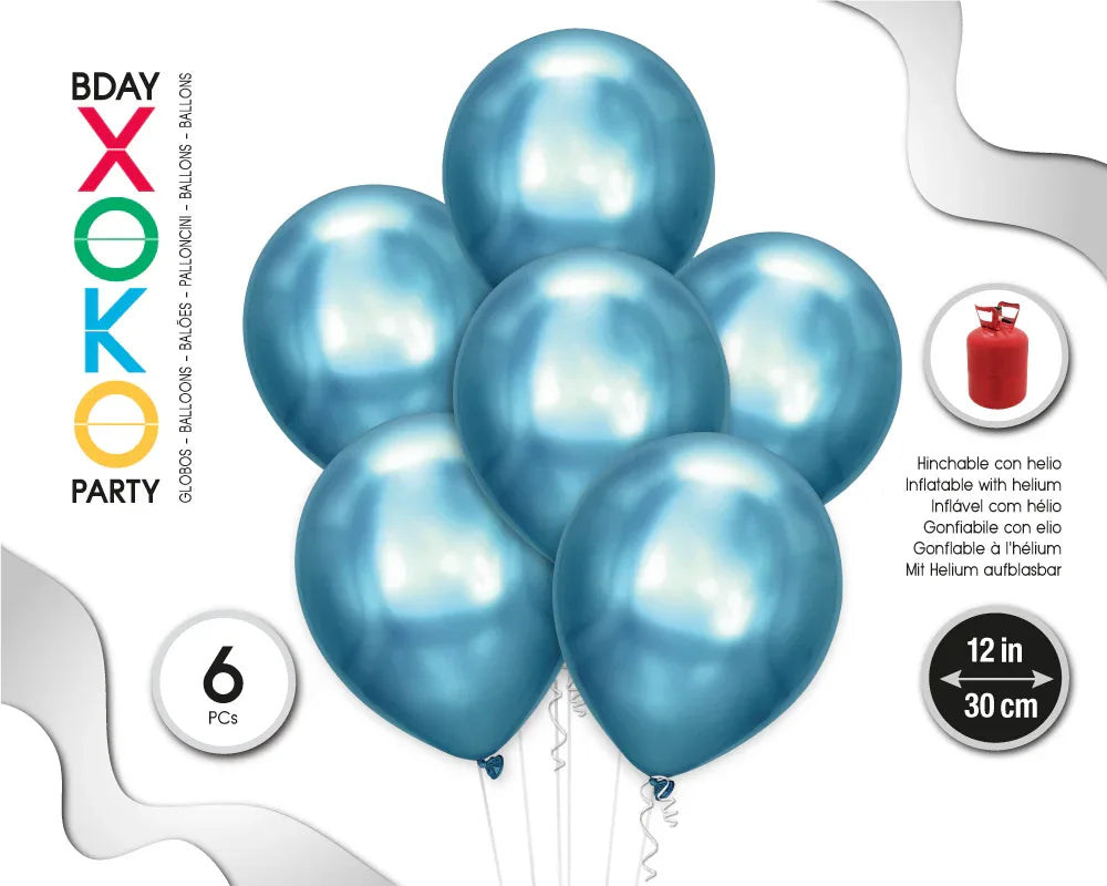 GLOBOS METALIZADOS 30CM 6PC AZUL - yupiparty