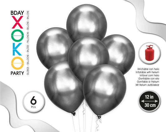 GLOBOS METALIZADOS 30CM 6PC NEGRO - yupiparty