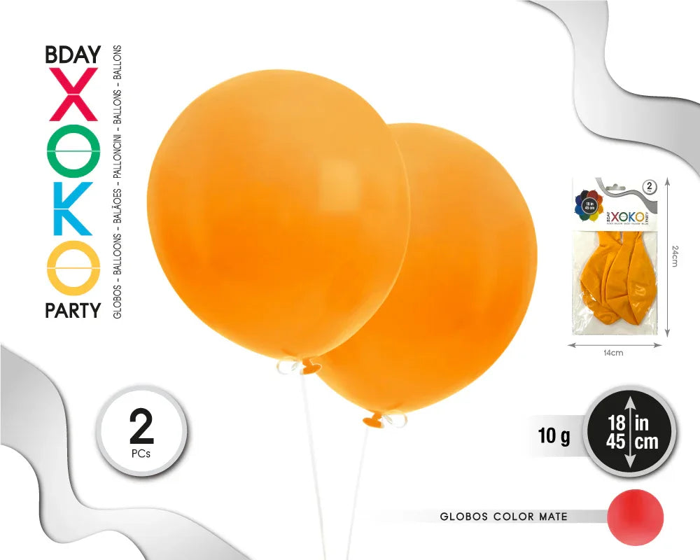 GLOBO MATE 10G/45CM NARANJA 2PC - yupiparty