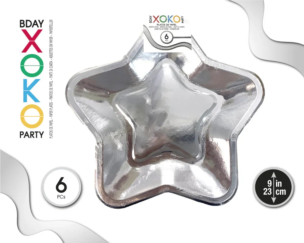 PLATO ESTRELLA PLATA 9´´/23CM 6PC - yupiparty