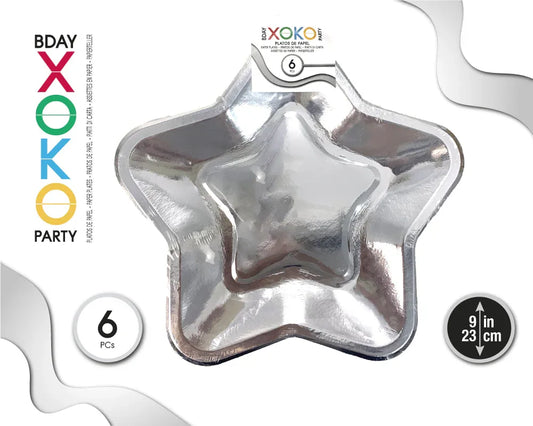 PLATO ESTRELLA PLATA 9´´/23CM 6PC - yupiparty