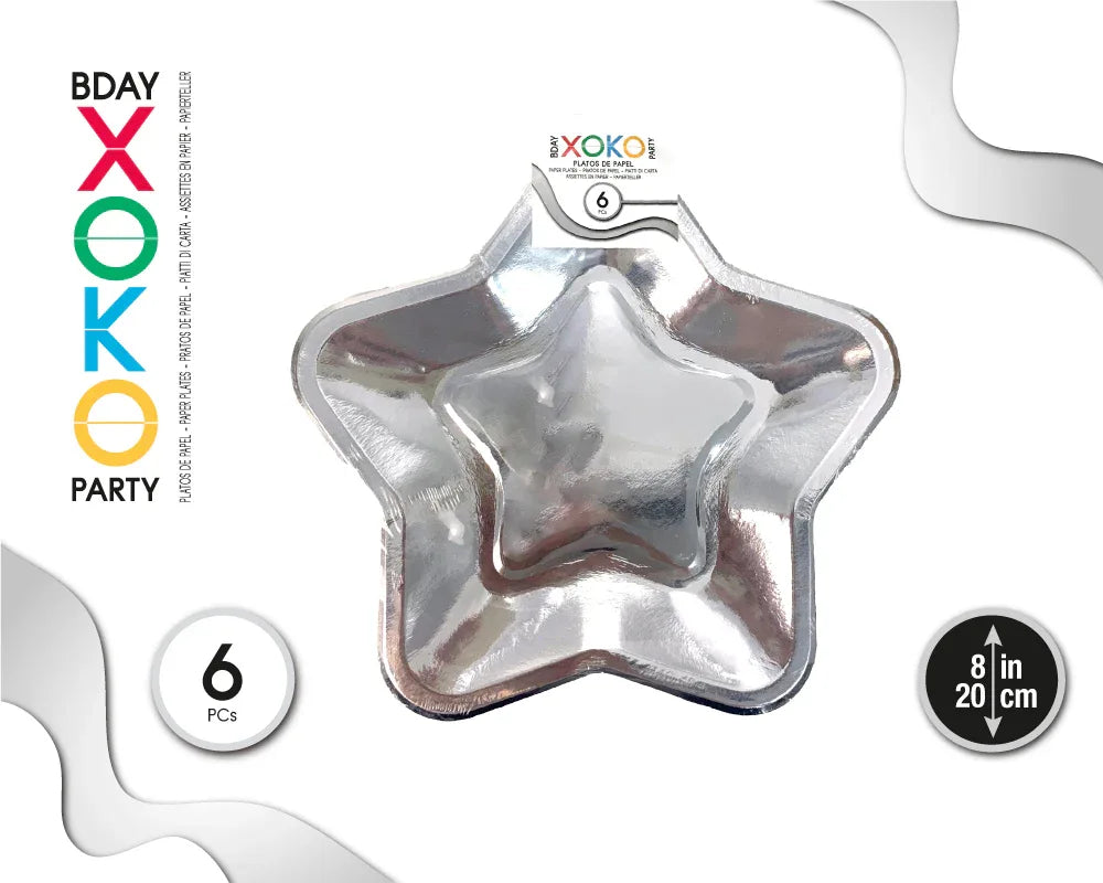 PLATO ESTRELLA PLATA 8´´/20CM 6PC - yupiparty