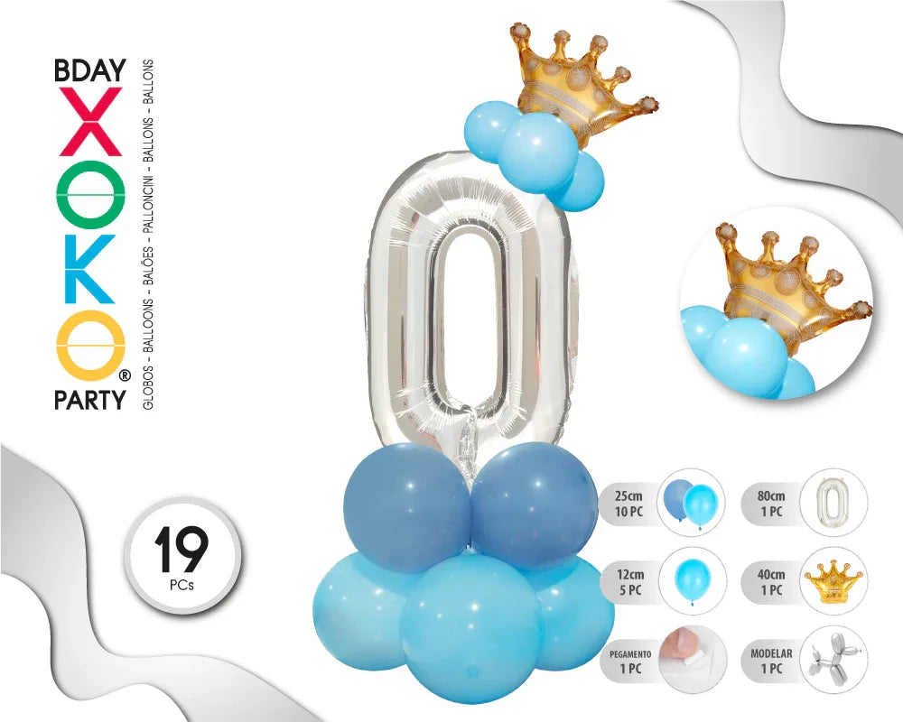 COLUMNA GLOBO PLATA AZUL Nº0 - yupiparty