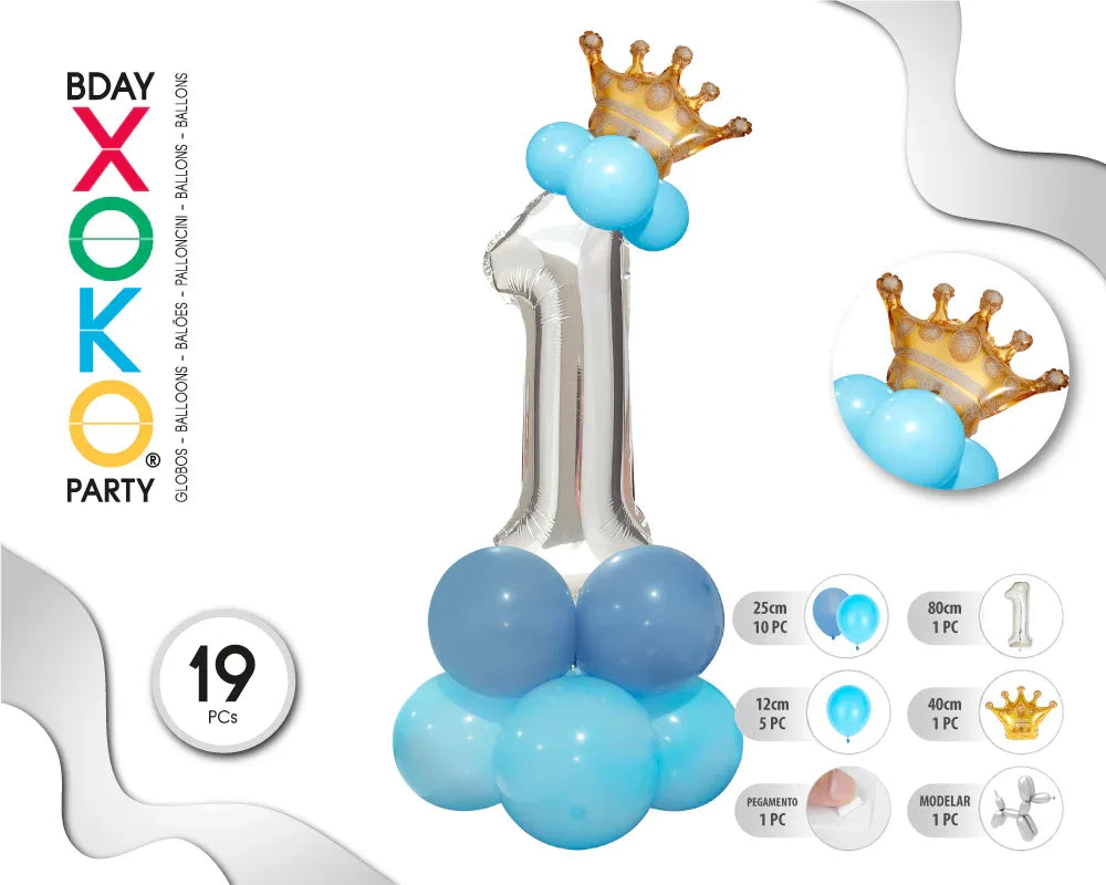 COLUMNA GLOBO PLATA AZUL Nº1 - yupiparty