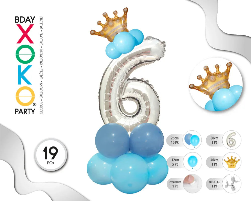 COLUMNA GLOBO PLATA AZUL Nº6 - yupiparty