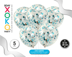 GLOBO CONFETTI 30CM 5PC AZUL+PLATA - yupiparty