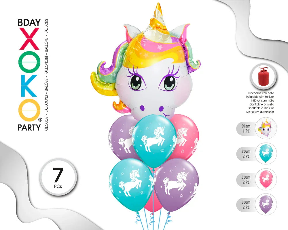 SET UNICORNIO 7 GLOBOS - yupiparty