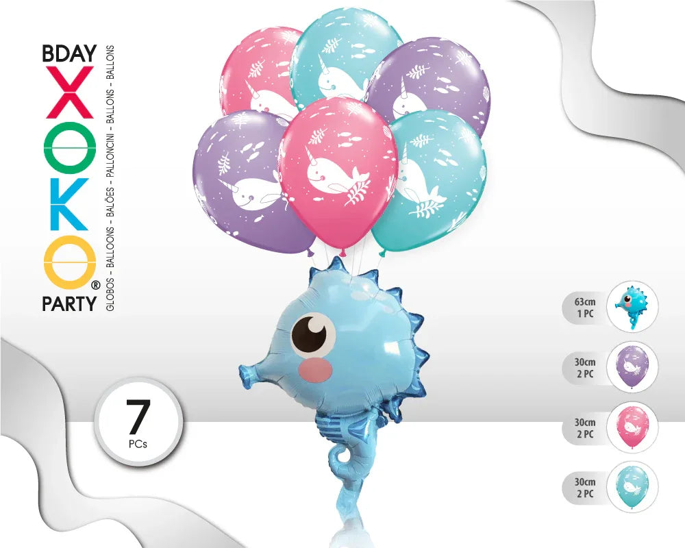 SET CABALLITO DE MAR 7 GLOBOS - yupiparty