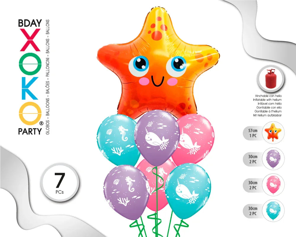 SET ESTRELLA DE MAR 7 GLOBOS - yupiparty
