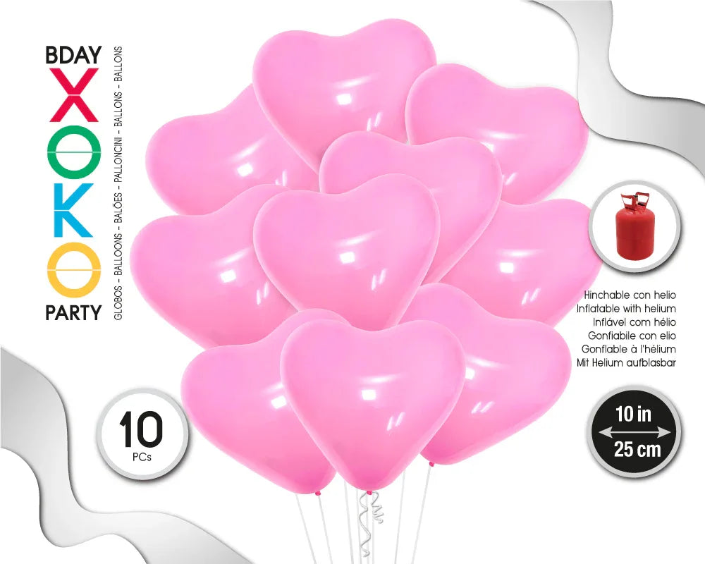 GLOBOS CORAZONES 10PC 10/25CM ROSA - yupiparty