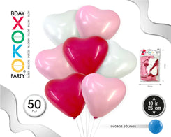 GLOBOS CORAZONES 50PC 10/25CM ROJO+ROSA+BLANCO - yupiparty