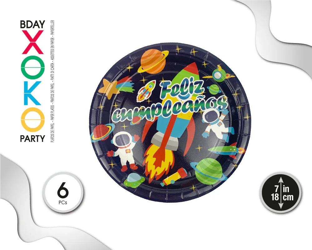 PLATO 18CM ASTRONAUTA 6PC - yupiparty