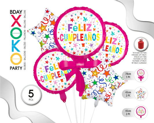 SET GLOBO MYLAR PIRULETA DE LAZO 5PC - yupiparty