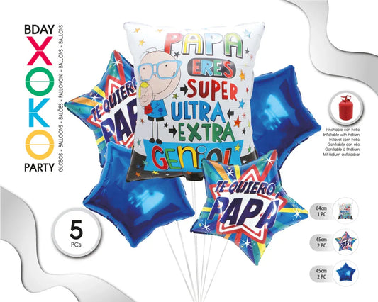 SET GLOBO MYLAR 5PC SUPER PADRE - yupiparty