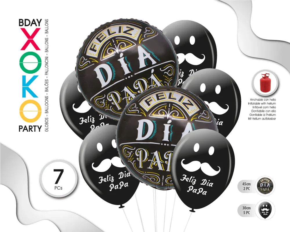 SET GLOBO MYLAR 7PC PADRE BIGOTE - yupiparty