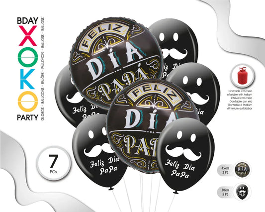 SET GLOBO MYLAR 7PC PADRE BIGOTE - yupiparty