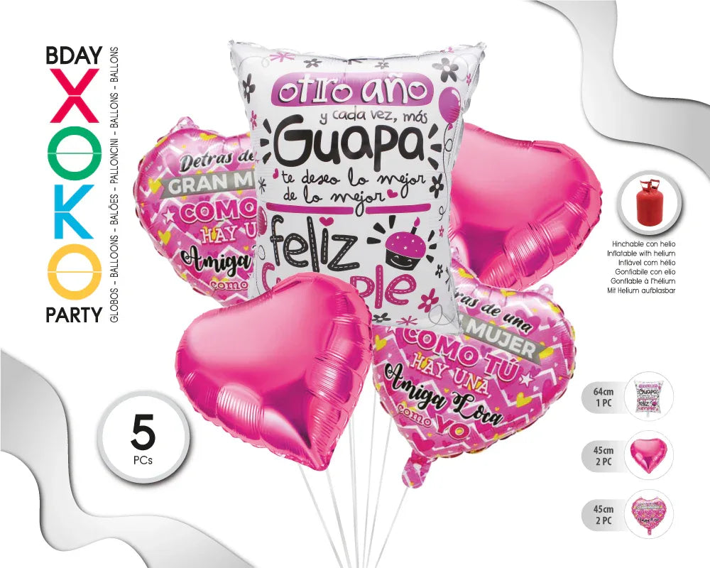 SET GLOBO MYLAR 5PC F.C AMIGA - yupiparty