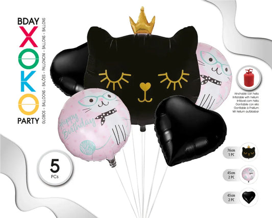 SET GLOBO 5PC CAT H.BDAY - yupiparty