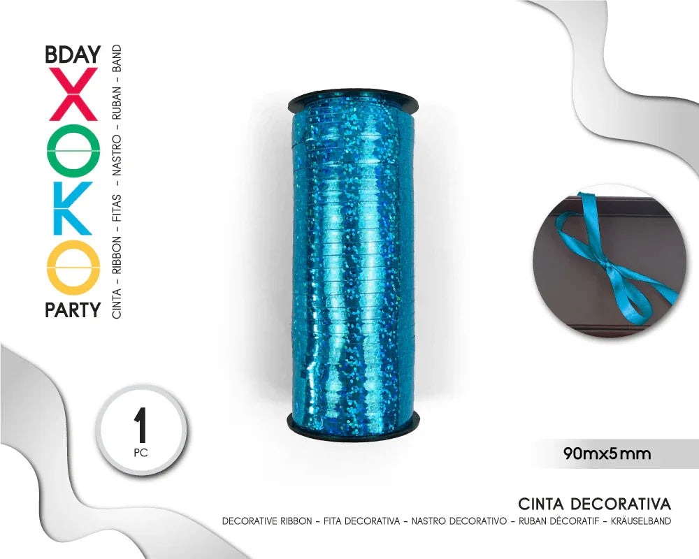 CINTA DECORATIVA GLOBOS 90M*5MM HOLO AZU - yupiparty