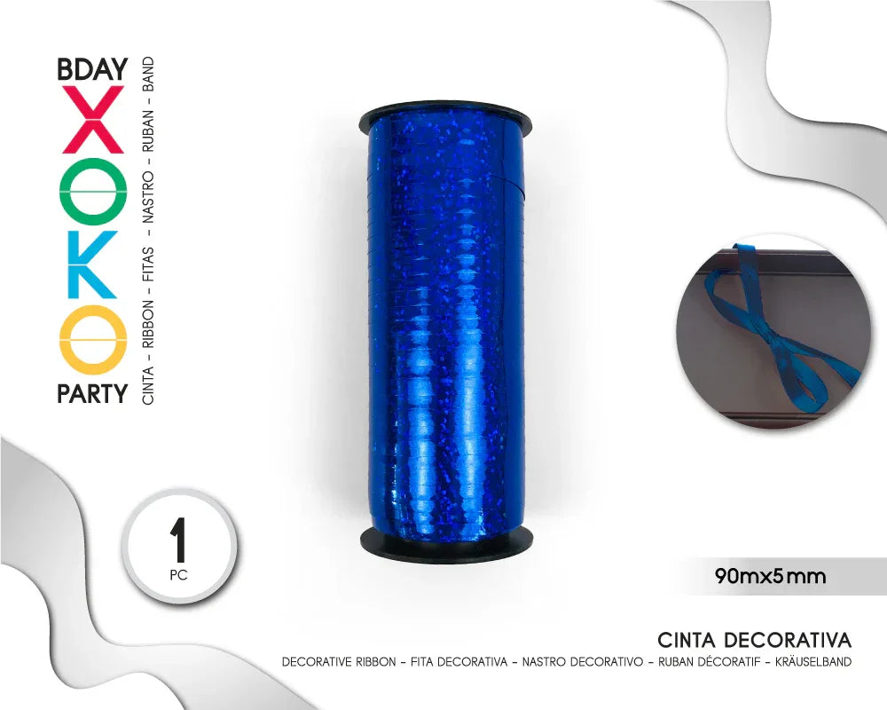 CINTA DECORATIVA GLOBOS 90M*5MM HOLO AZU - yupiparty