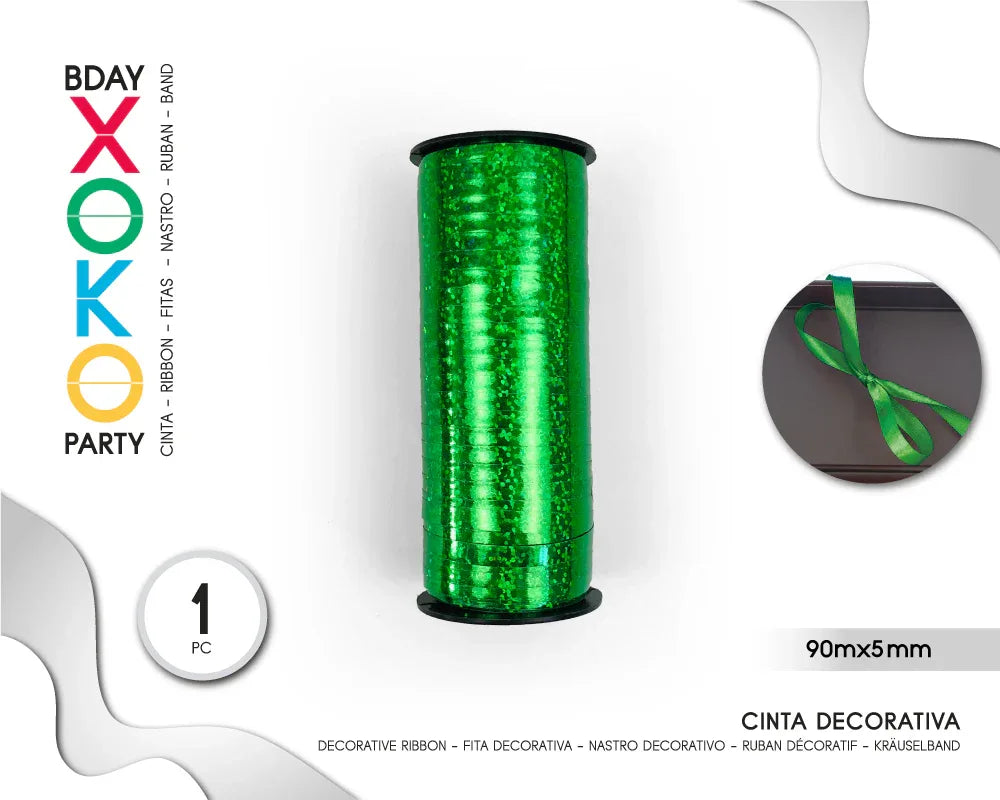 CINTA DECORATIVA GLOBOS 90M*5MM HOLO VER - yupiparty