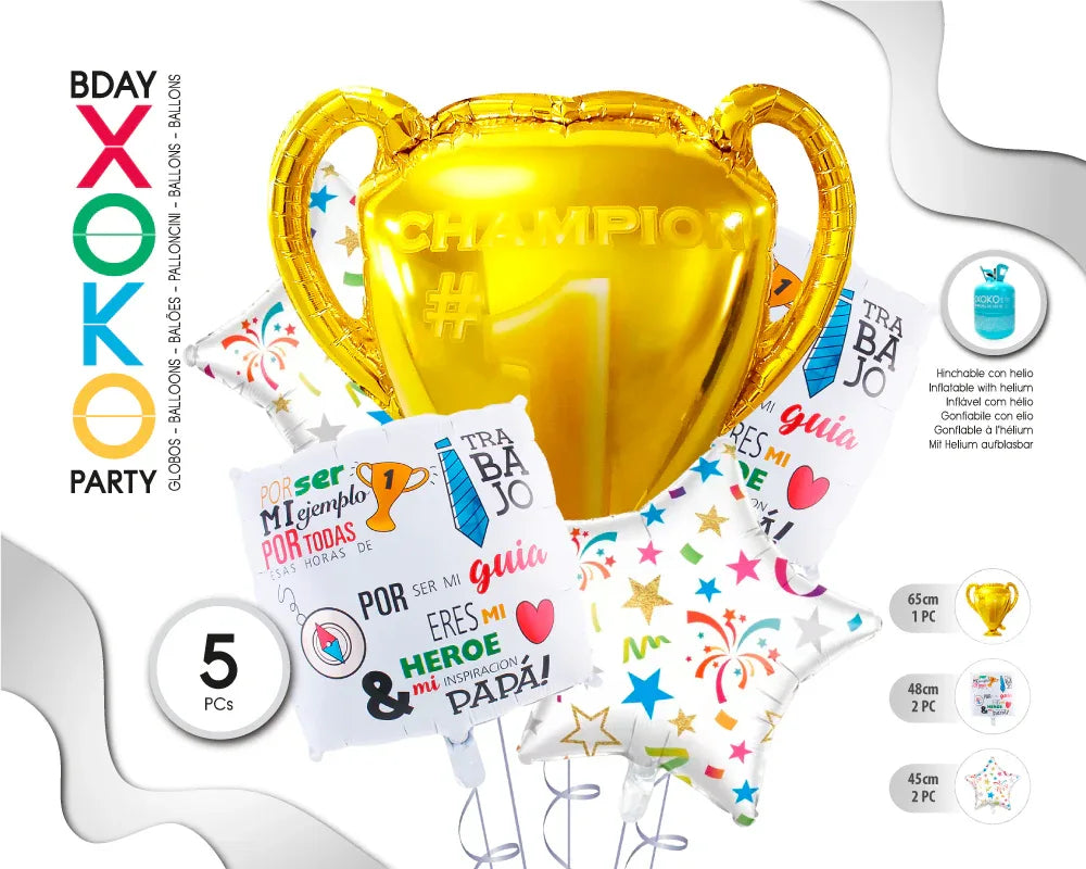 SET GLOBO MYLAR TROFEO PADRE 5PC - yupiparty
