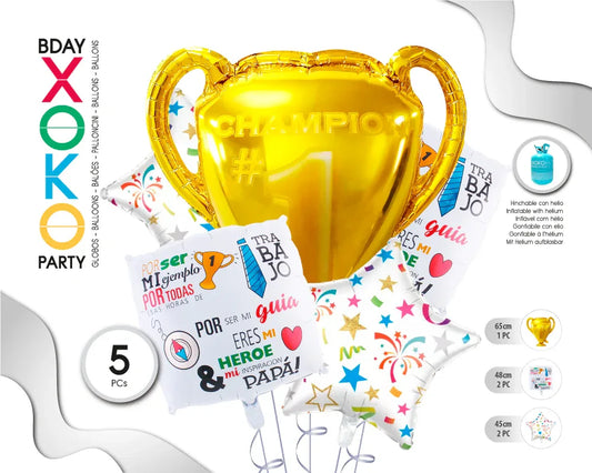 SET GLOBO MYLAR TROFEO PADRE 5PC - yupiparty