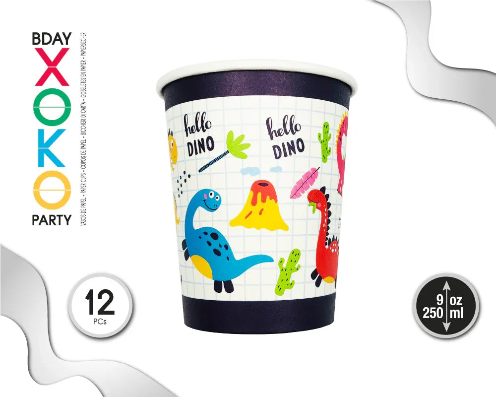 VASO 9OZ DINO 12PC - yupiparty