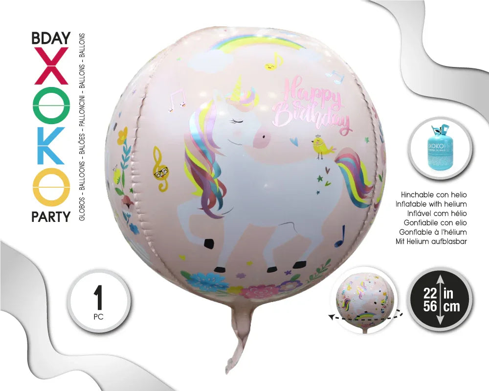 GLOBO FOIL ESFERA 55CM UNICORN ROSA - yupiparty