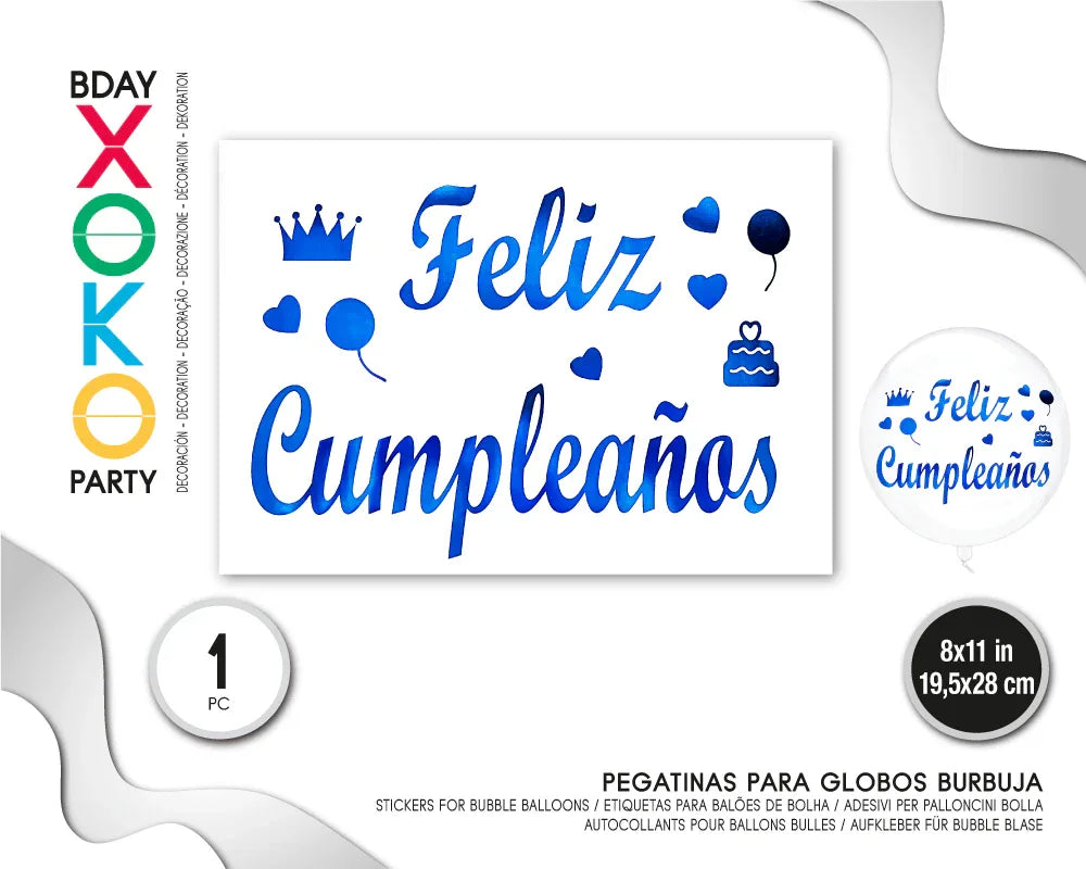 PEGATINA PARA GLOBO FELIZ CUMPLE AZUL - yupiparty