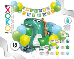 SET GLOBOS CON BANNER FELIZ C 18PC DINO - yupiparty