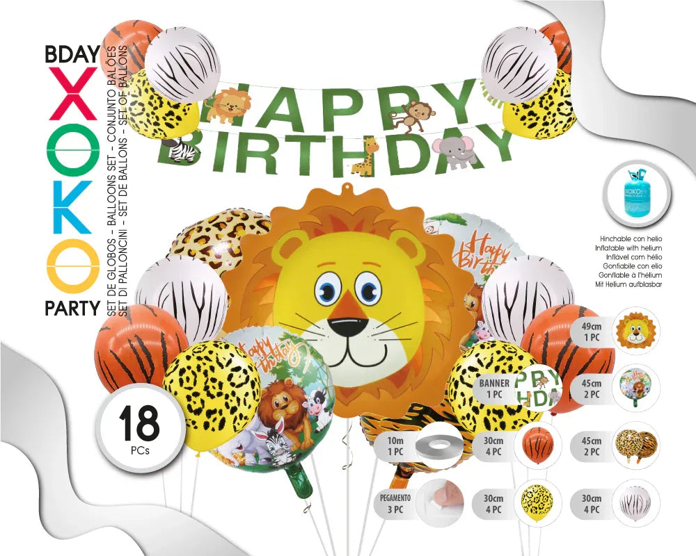 SET GLOBOS CON BANNER FELIZ C 18PC LEON - yupiparty