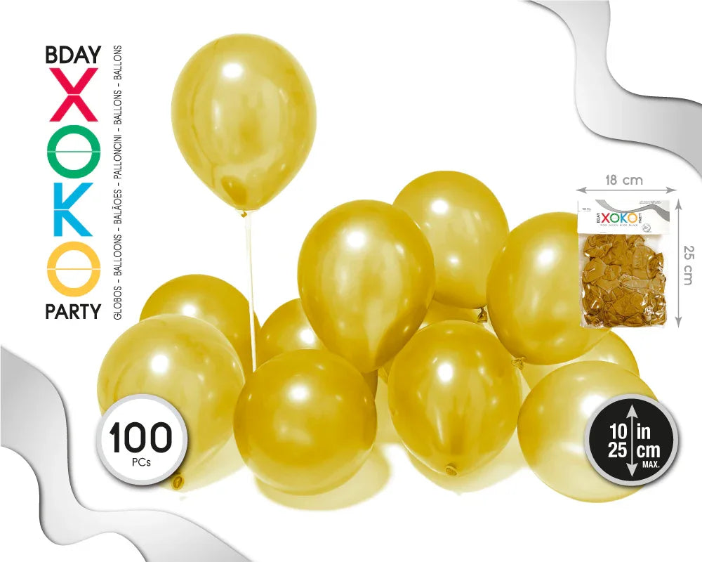 GLOBOS 100PC 9/25CM PERLA ORO - yupiparty