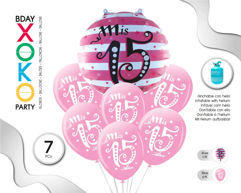 SET GLOBO 7PC MIS 15 7PC - yupiparty