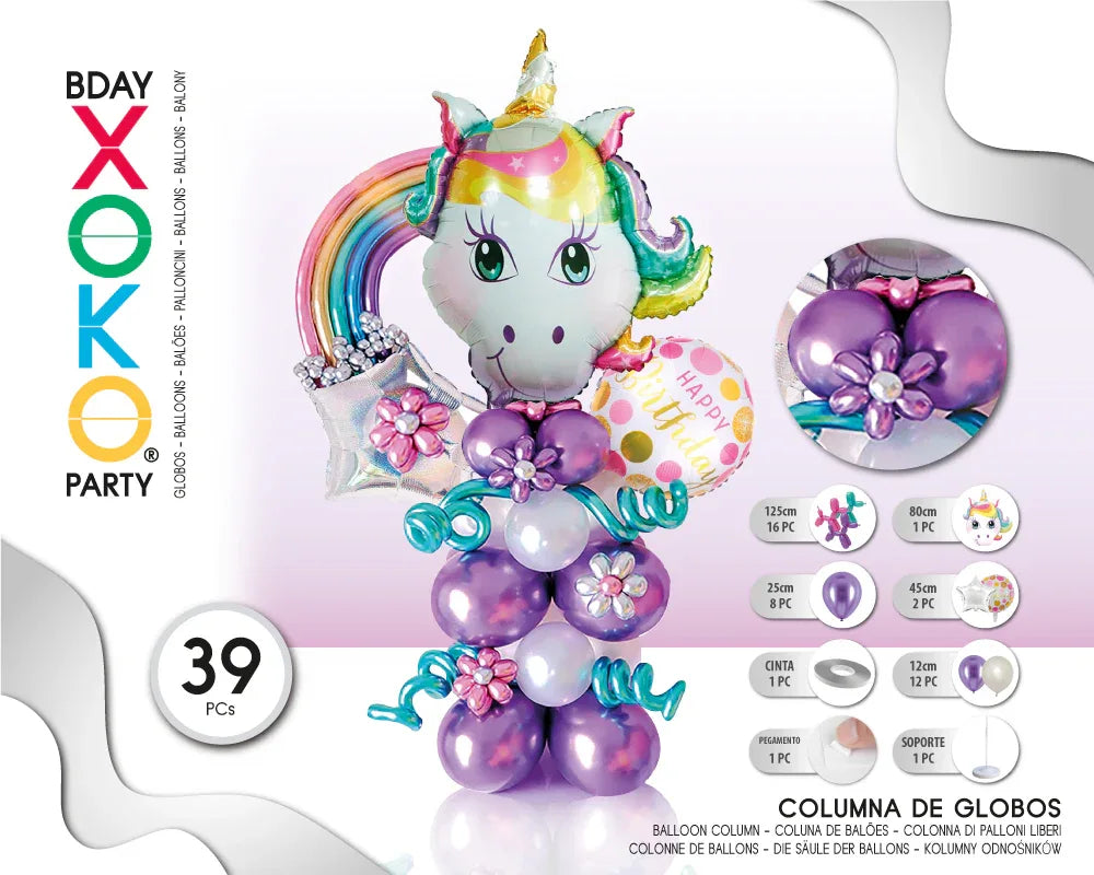 COLUMNA DE GLOBO COMIC UNICORNIO 47PC - yupiparty