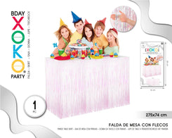FALDA DE MESA IRIDISCENTE ROSA 275*74CM - yupiparty