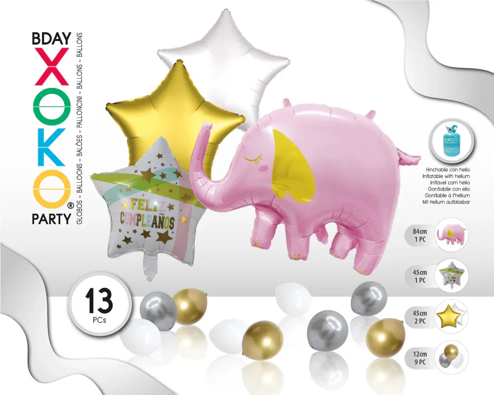 SET ELEFANTE ROSA 13 PC - yupiparty