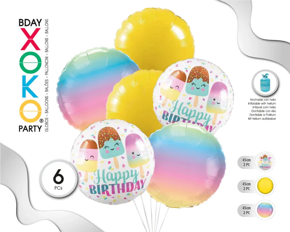 SET GLOBO MYLAR HAPPY BDAY 6PC - yupiparty