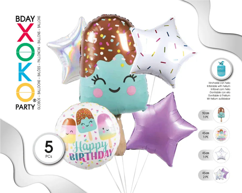 SET GLOBO MYLAR HELADO 5PC - yupiparty