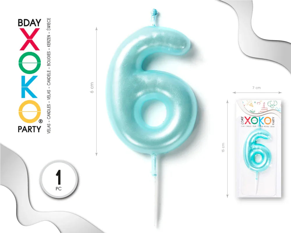 VELA 6CM AZUL PERLADO 6 - yupiparty