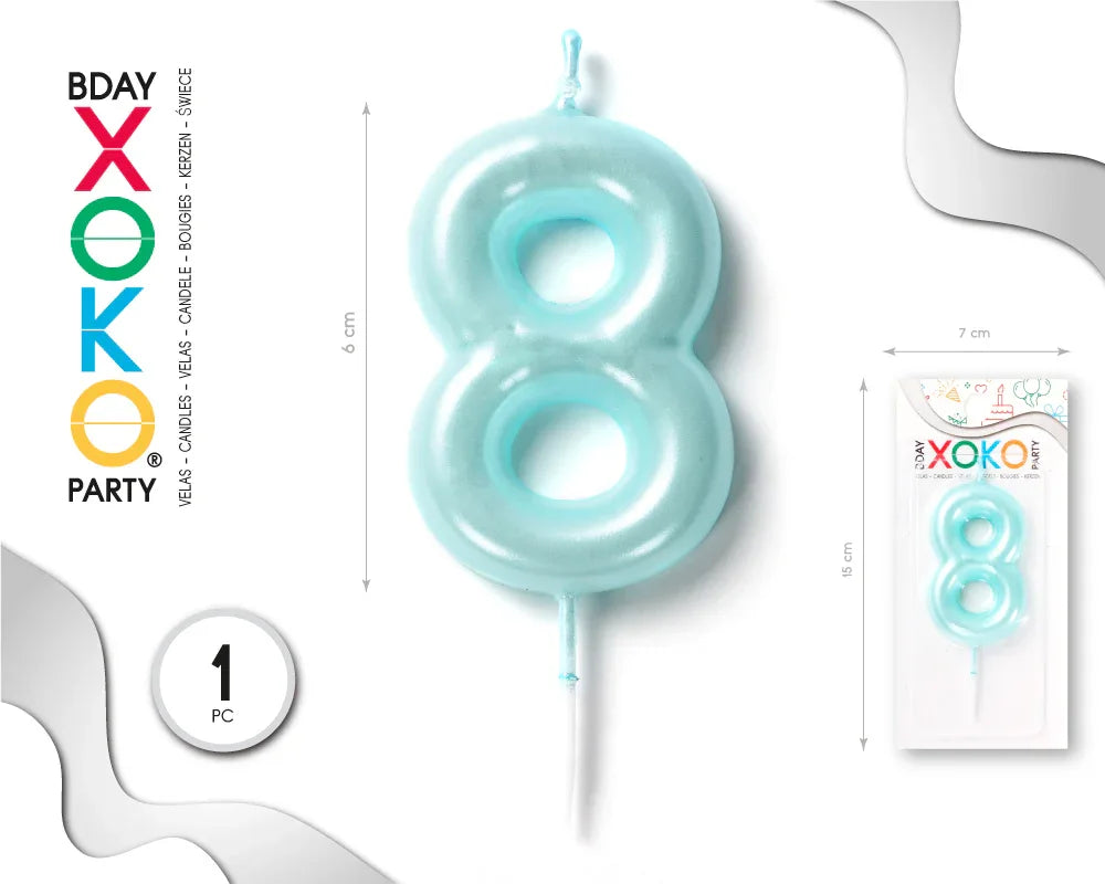 VELA 6CM AZUL PERLADO 8 - yupiparty