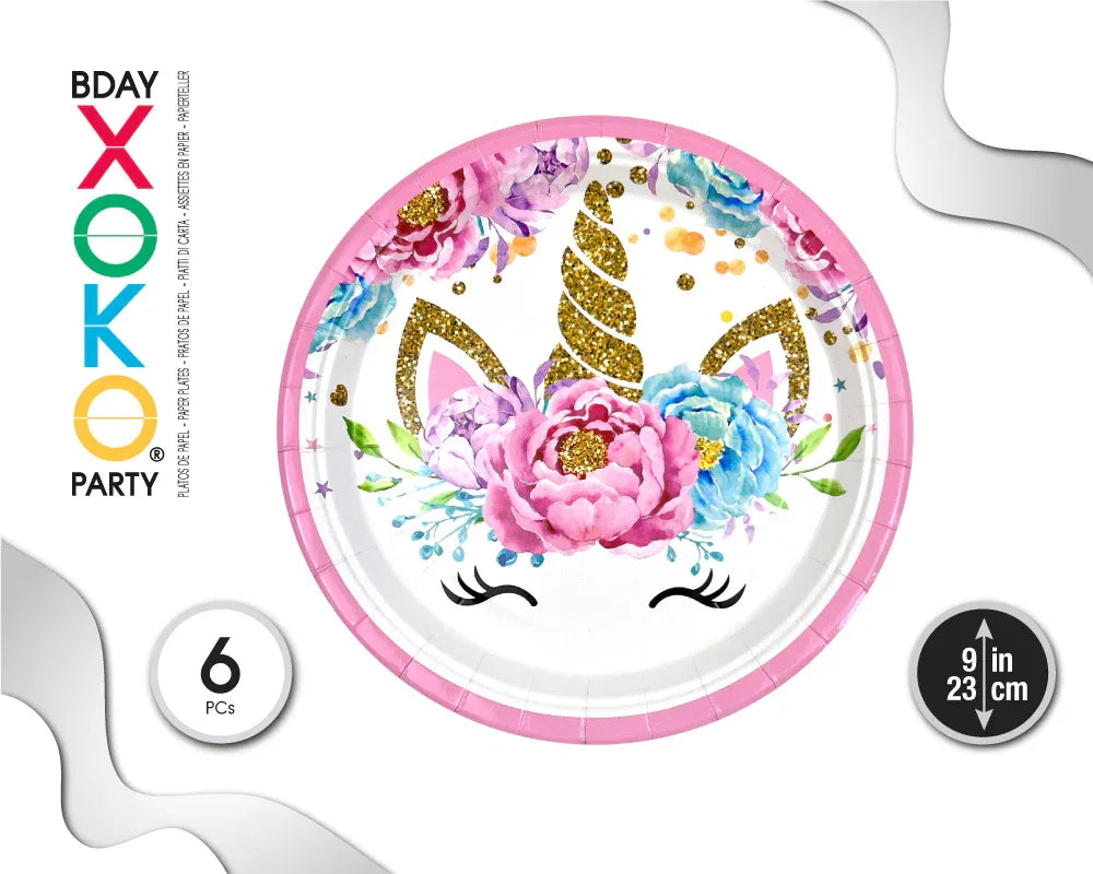 PLATO 23CM UNICORNIO 6PC - yupiparty