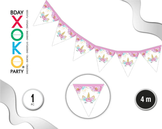 BANDERINES UNICORNIO 4M - yupiparty