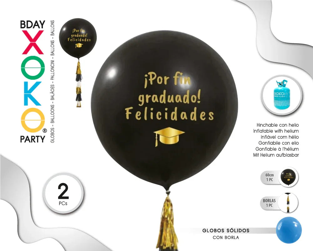 SET GLOBO LATEX 45CM 18P GRADUADO CON BO - yupiparty