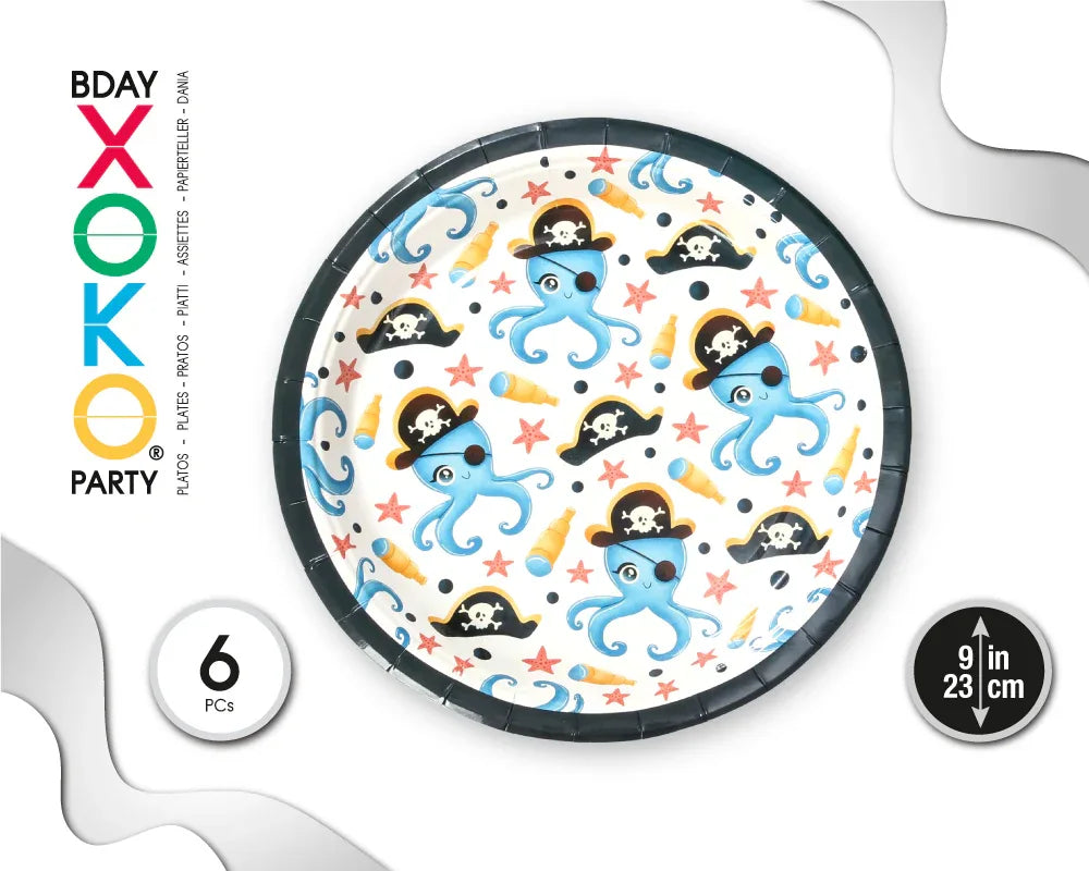 PLATO 23CM PULPO PIRATA 6PC - yupiparty