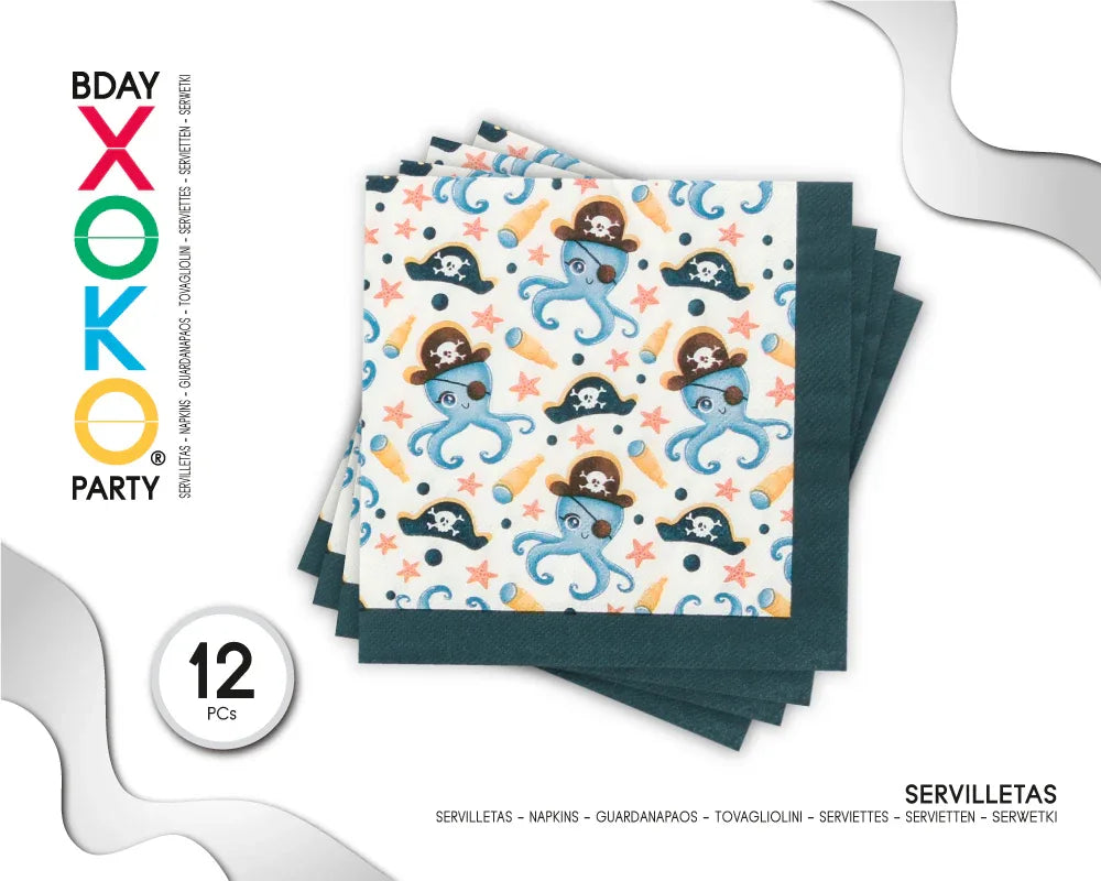 SERVILLETA PULPO PIRATA 12PC - yupiparty