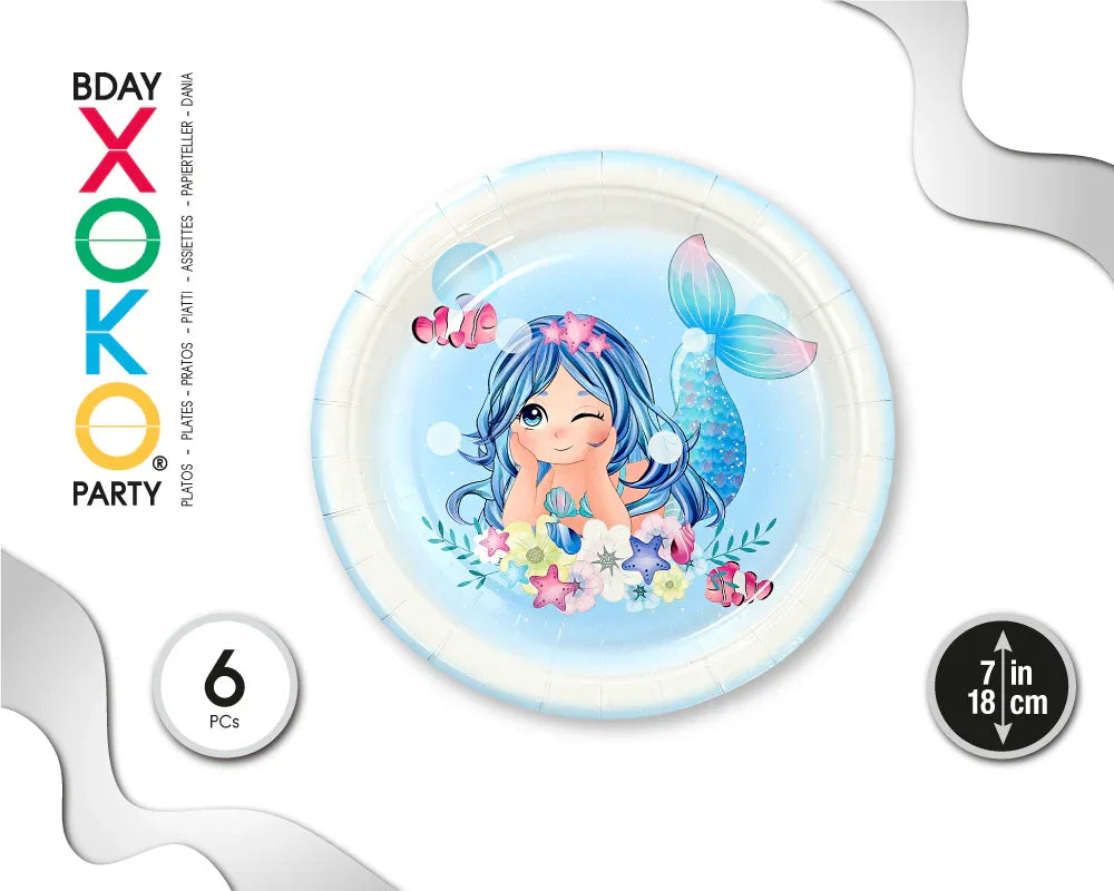 PLATO 18CM SIRENITA 6PC - yupiparty