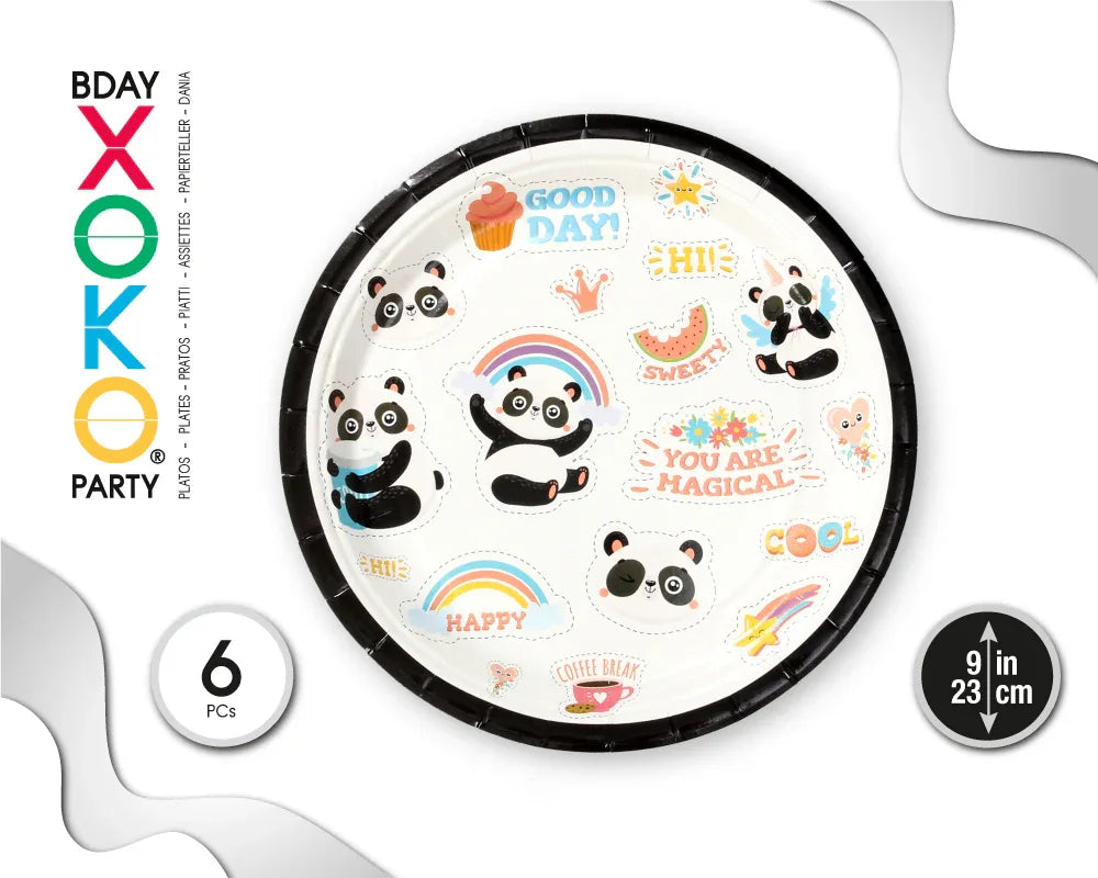 PLATO 23CM PANDA 6PC - yupiparty
