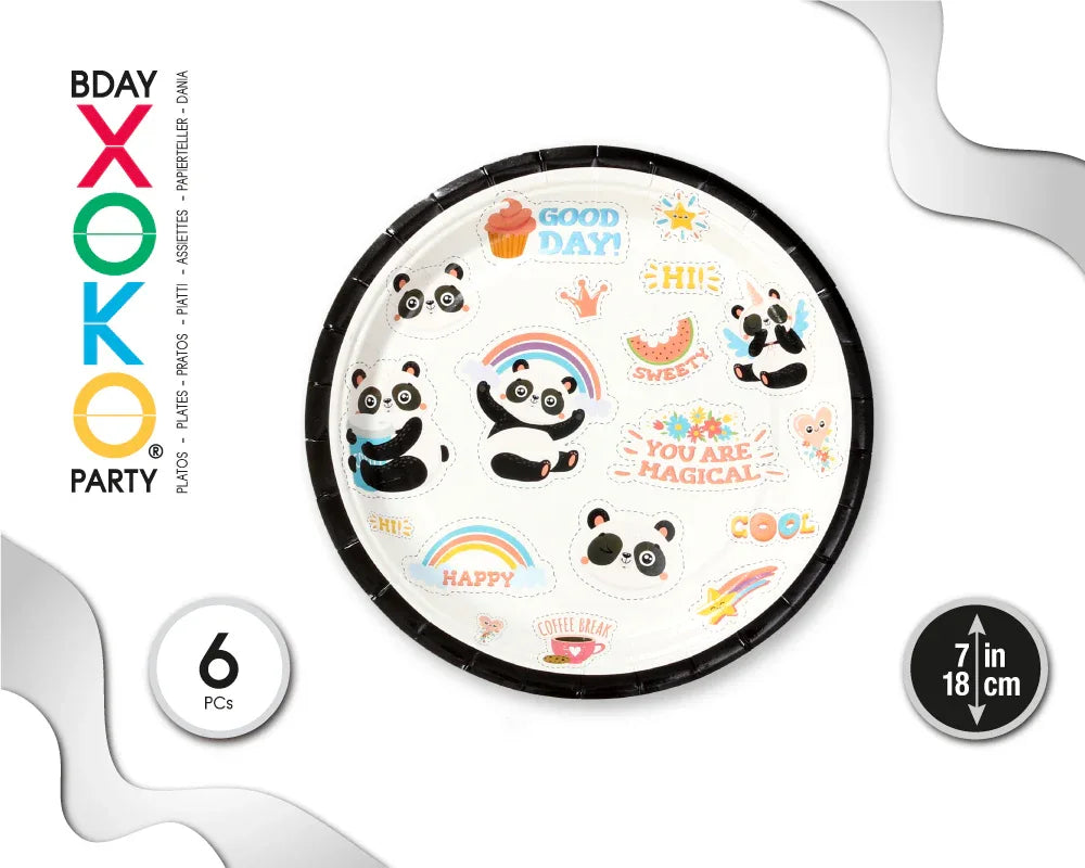 PLATO 18CM PANDA 6PC - yupiparty